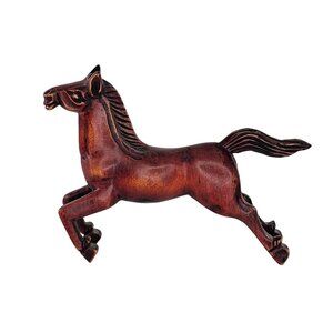 Vintage Red Boxwood Horse Figurine Jumping